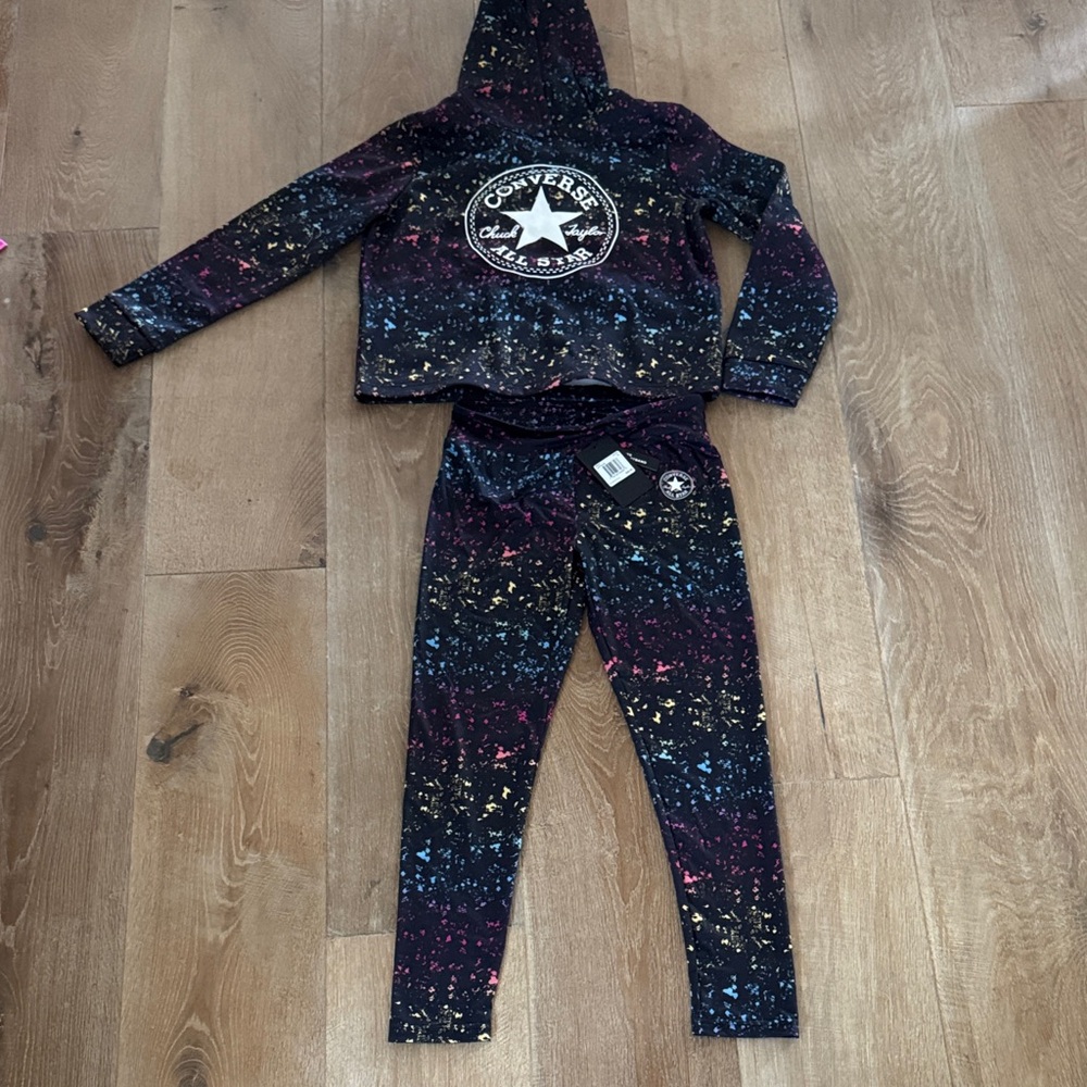 Converse Black and Colorful Speckle Hoodie and Leggings